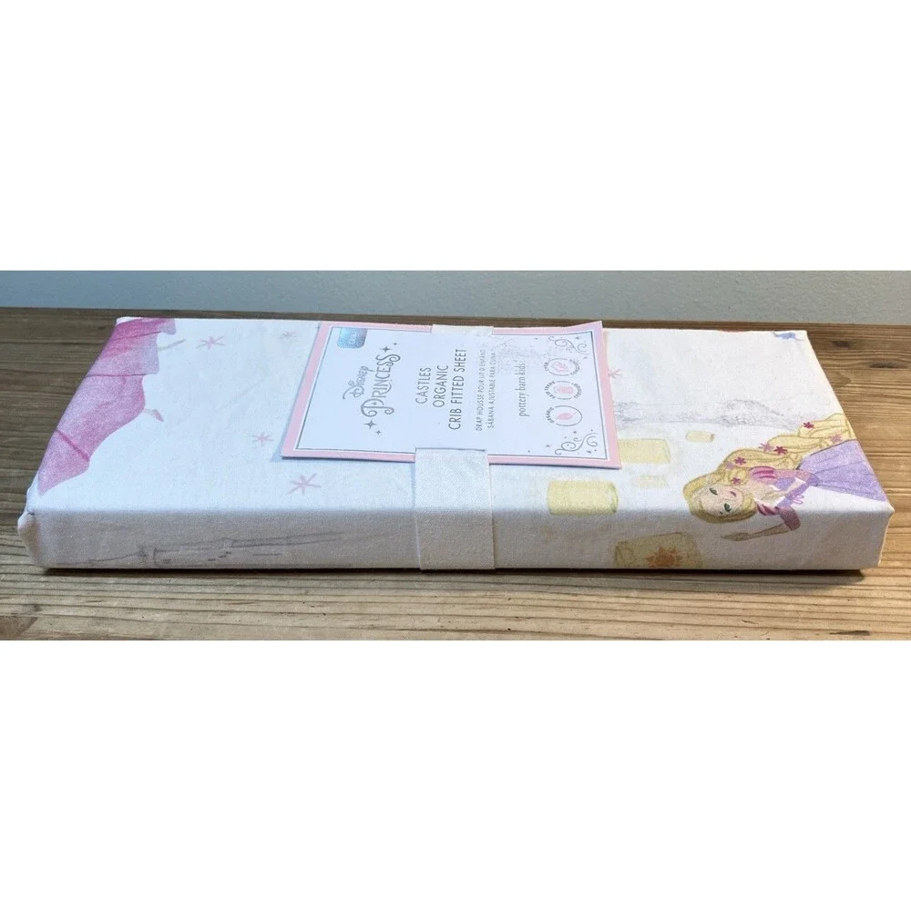 Pottery Barn Kids Disney Princess Castles Organic Crib Fitted Sheet NEW